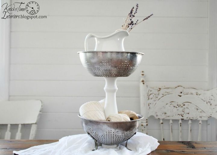 repurposed enamelware metal bowls into unique tiered stands, home decor, repurposing upcycling