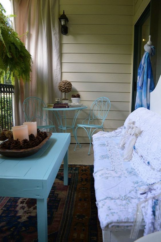 my new shabby chic porch from some discarded items, curb appeal, home decor, painted furniture, shabby chic, And this is my porch looking in the opposite direction