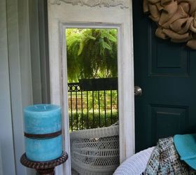 my new shabby chic porch from some discarded items, curb appeal, home decor, painted furniture, shabby chic, My husband made this mirror