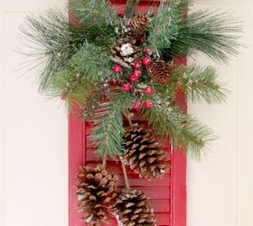 old shutter christmas door decoration, christmas decorations, repurposing upcycling, seasonal holiday decor, Finished product Hung on the door Hope you like it I do