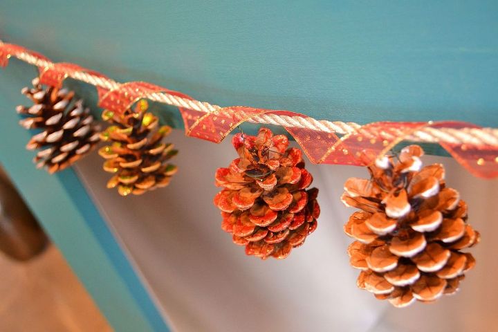simple scented dazzling pine cone garland, crafts, seasonal holiday decor, And the delicate sparkles on each pine cone coupled with the sparkly ribbon add the extra dimension and make for a beautiful DIY piece of holiday decor