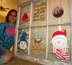 recycle an old window, crafts, repurposing upcycling, We finished our Christmas window decoration It was a lot of fun