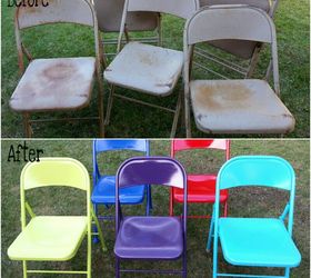 up cycled brightened vintage metal chairs, A little sanding and spraying brightened up these vintage metal folding chairs