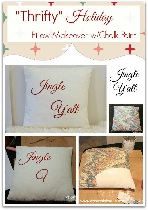 jingle y all thrifty pillow makeover w chalk paint, chalk paint, crafts, painting, seasonal holiday decor, Full tutorial is on the blog It s so easy
