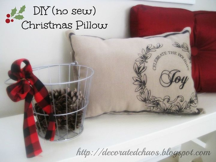 easy no sew holiday pillows, christmas decorations, crafts, seasonal holiday decor, No sew Christmas pillow using a place mat adds warmth and softness to our mud room bench