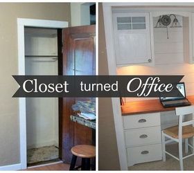 closet turned office reveal, closet, craft rooms, diy, home office, painted furniture, woodworking projects, The before and after of the closet office