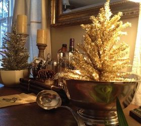 vintage silver and gold christmas decorations on the bar, repurposing upcycling, seasonal holiday d cor, wreaths, Silver and gold decor for the home bar HolidayCheer bar christmas decor
