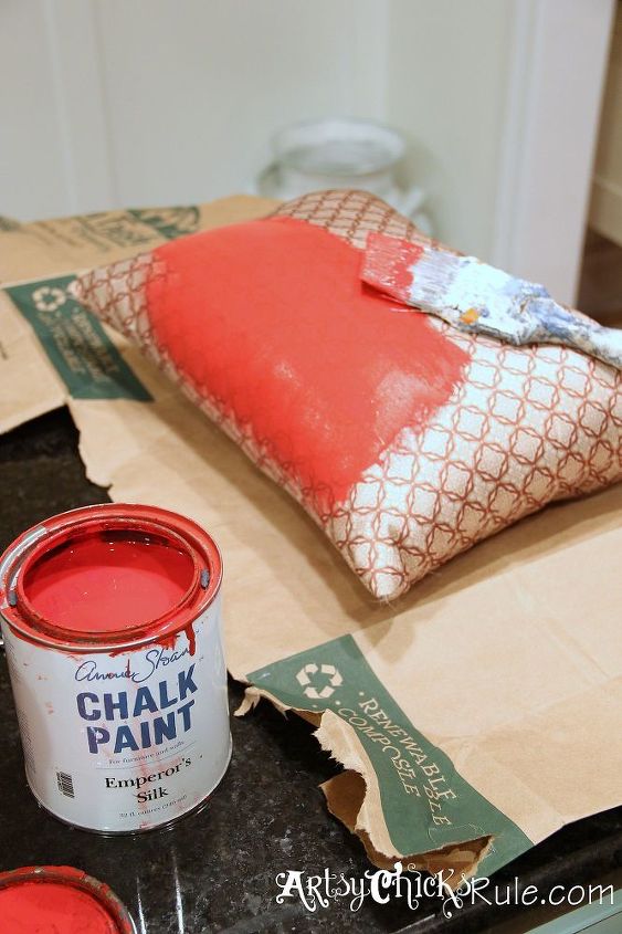 holiday pillow 2 makeover w chalk paint, chalk paint, crafts, painting, seasonal holiday decor, Painted with Emperor s Silk Chalk Paint