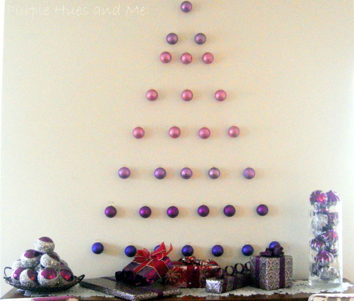 ornament wall tree, seasonal holiday d cor, Ornament wall tree using unbreakable glitter ornaments and Command Strip Clips