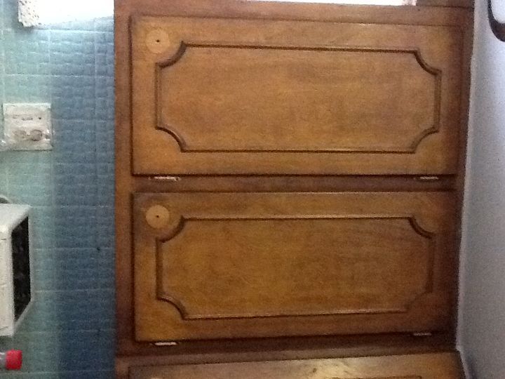 q how to refurbish 47yr old custom made cupboards, diy, how to, painted furniture, Notice the different shades other wise in excellent condition