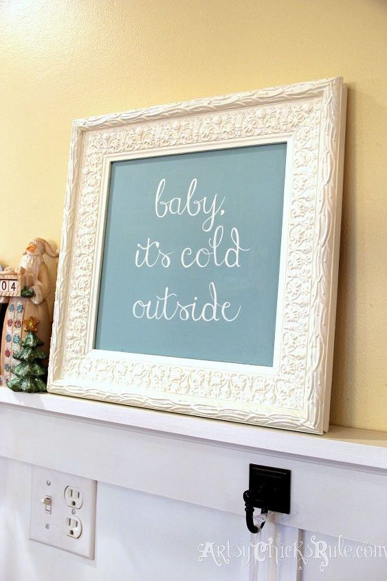 baby it s cold outside thrift store mirror turned holiday art, chalkboard paint, crafts, repurposing upcycling, Inexpensive holiday chalkboard art decor