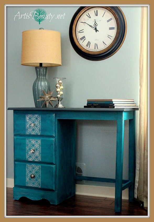 cambio de imagen del escritorio azul pavo real y plateado backtoschool, Mi escritorio pintado con glamour vintage en Goodwill myfavoritethings hometalktuesday