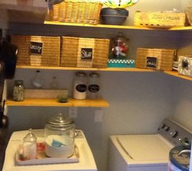 small space laundry utility room make over after photos, laundry rooms, shelving ideas, Cheap Large jar from Walmart for washing powder