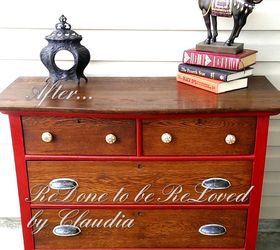 ruby red antique oak dresser, painted furniture, Ta dah
