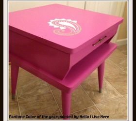 have you embraced the color of the year radiant orchid pantone, painted furniture, Finished vintage modern end table in Pantone Radiant Orchid painted by Hello I Live Here