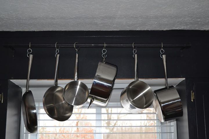 hanging pot rack, kitchen design, repurposing upcycling, storage ideas, Pot rack mounted above my kitchen window