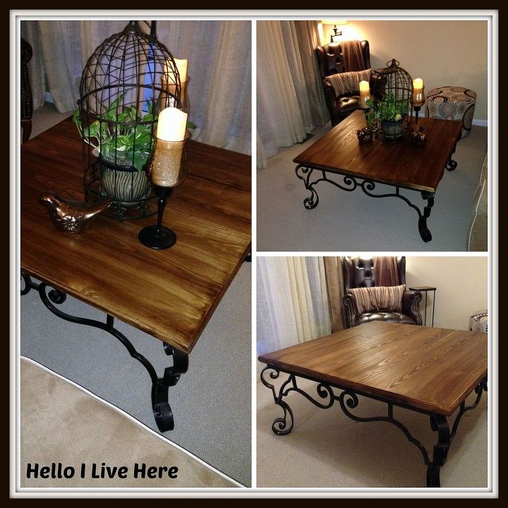 rustic diy coffee table, diy, how to, painted furniture, rustic furniture, woodworking projects, Finished table bought from thrift store and upcycled by Hello I Live Here