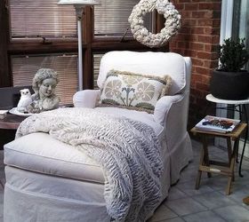 before after the holidays in the sunroom, home decor, outdoor living, The chaise in the sunroom where you ll find me most of January