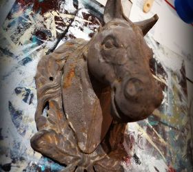 easy patina finish x 2, crafts, painting, Before Rusted metal horse head