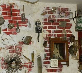 cozinha vitoriana, uma parede de cozinha apenas o tijolo falso pintado
