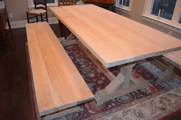 farmhouse table and matching benches, diy, painted furniture, woodworking projects, Construction complete