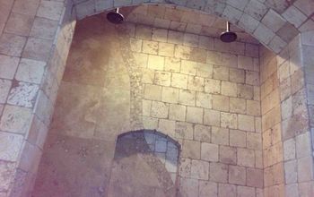 Travertine shower by my hubby and I :)