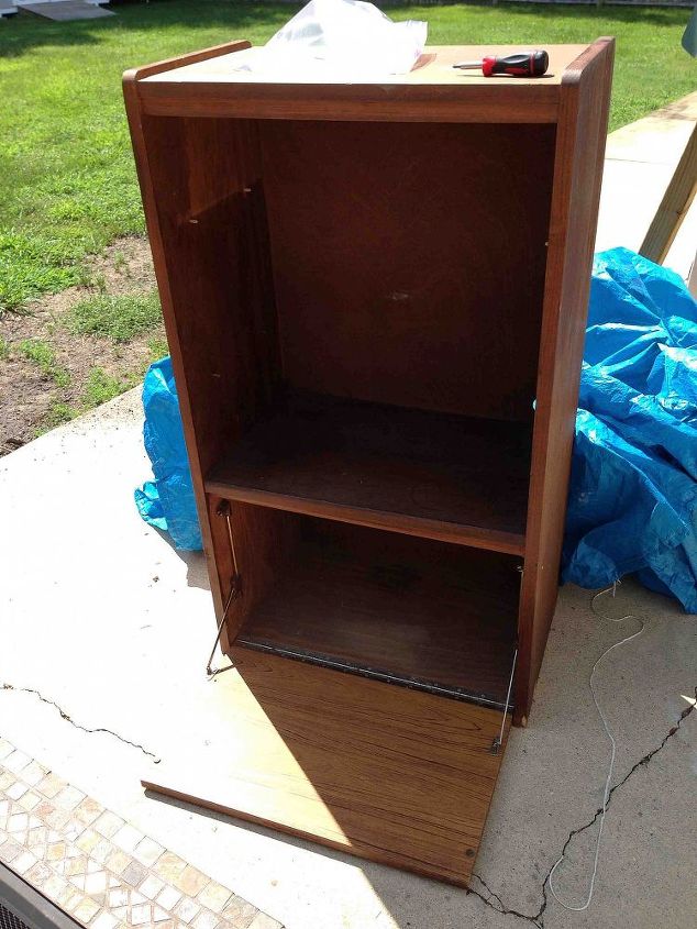 flea market to cat box entertainment center, diy, painted furniture, repurposing upcycling, woodworking projects, Before