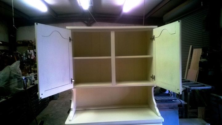 old hutch makeover, painted furniture, Top view with doors open