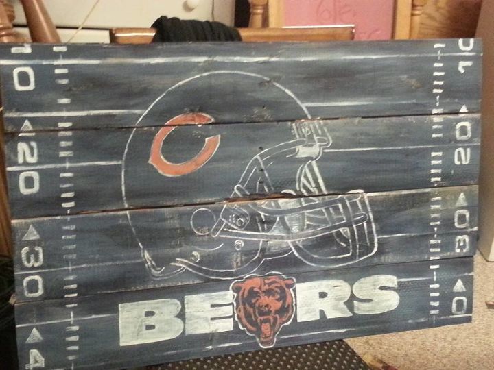 pallet signs, diy, home decor, painted furniture, pallet, repurposing upcycling, woodworking projects, Bears sign for my husband