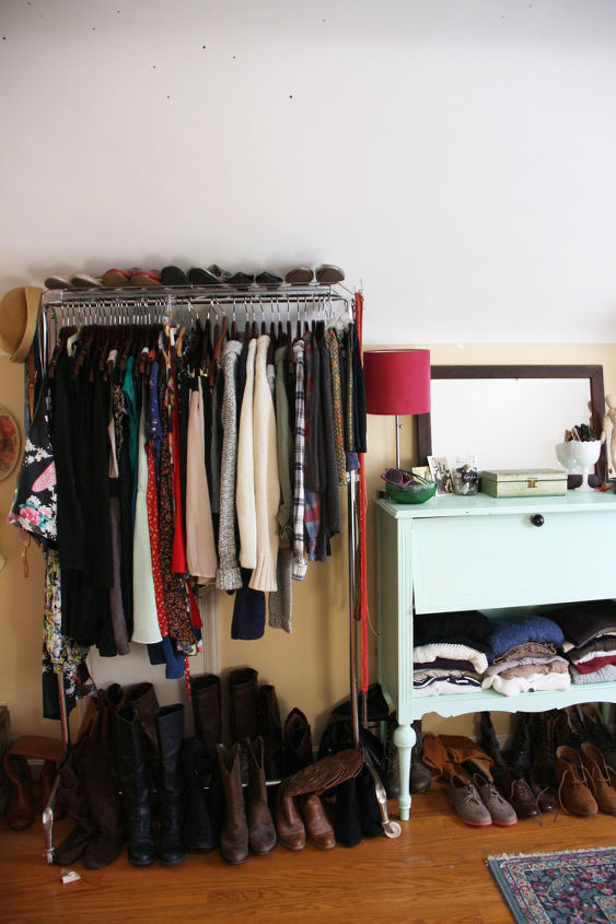closet makeover reveal, cleaning tips, closet, storage ideas, With two clothes racks and a cute vintage dresser I turned my upstairs room into every girl s dream closet