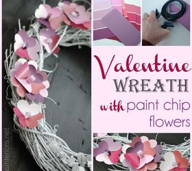 valentine wreath with paint chip flowers, crafts, painting, seasonal holiday decor, valentines day ideas, wreaths