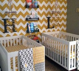 nursery decorating ideas for chic stenciled nurseries, bedroom ideas, home decor, painted furniture, Modern Chevron wall stencil in nursery