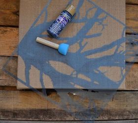 diy burlap canvas painting, crafts, painting, What you ll need Burlap Canvas Tree Stencil Acrylic Paint Spouncer All items purchased at Michaels Crafts
