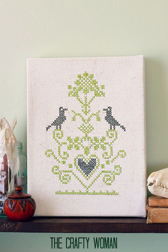 cross stitch on canvas, crafts, home decor, The burlap makes a natural grid to follow making cross stitch a breeze