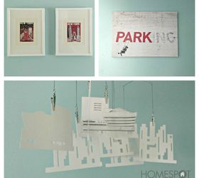 complete nursery remodel, bedroom ideas, home decor, Top left Old NYC printsTop right Banksy printBottom Guggenheim mobile