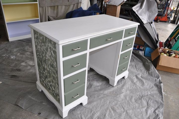 flashback to the 90 s desk revamp, painted furniture, I think a teenager must of done this because the entire paint job was just a mess