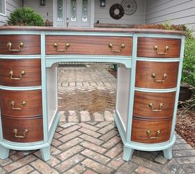 painted mahogany kidney shaped desk, painted furniture, Look at those gorgeous mahogany drawers