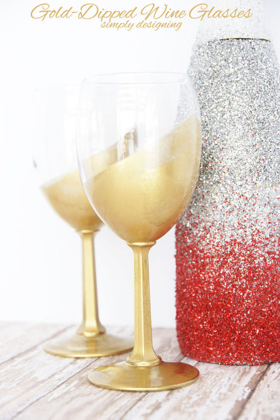 gold dipped wine glasses, crafts, kitchen design, seasonal holiday decor