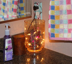 glass jar lighting, bathroom ideas, crafts, home decor, lighting, The final results What a warm and beautiful glow this provides