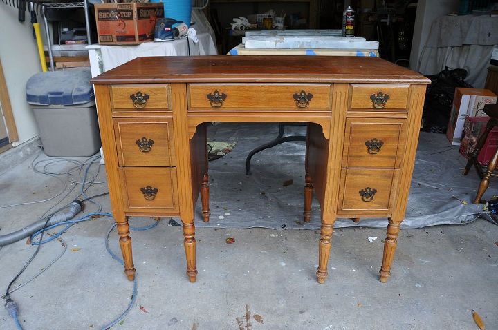 sad to sophisticated desk, chalk paint, painted furniture, shabby chic, The beautiful wood has turned an odd shade of orange poor thing