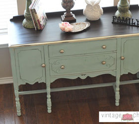 my painted buffet, home decor, painted furniture, A custom mix of American Paint Company s Paint to create this pale aqua minty goodness General Finishes Java Gel Stain Top
