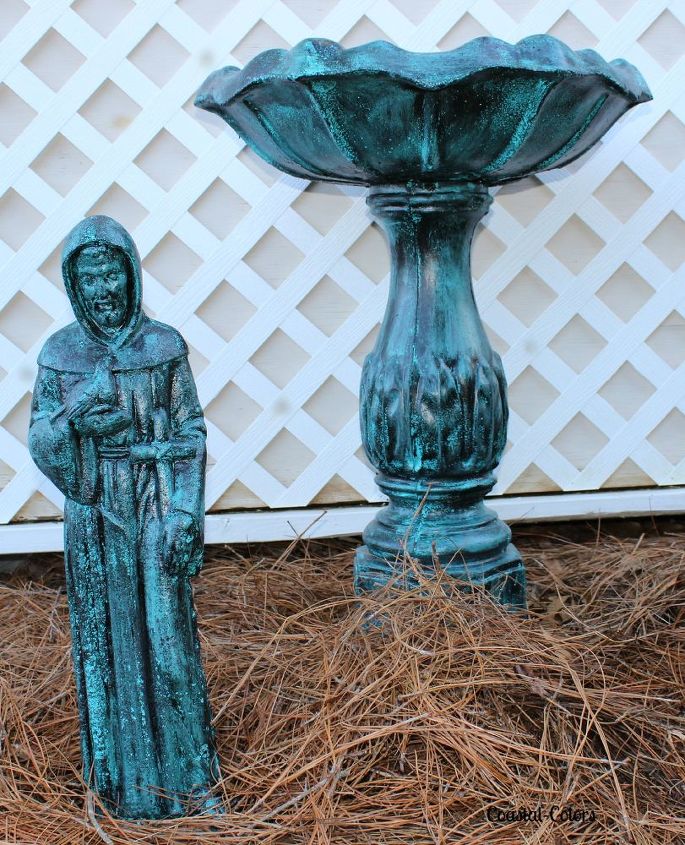 painting a verdigris finish on concrete or metal statues spring fever, These items are over 20 years old When I purchased them they were painted in a verdigris finish that I loved and has held up well