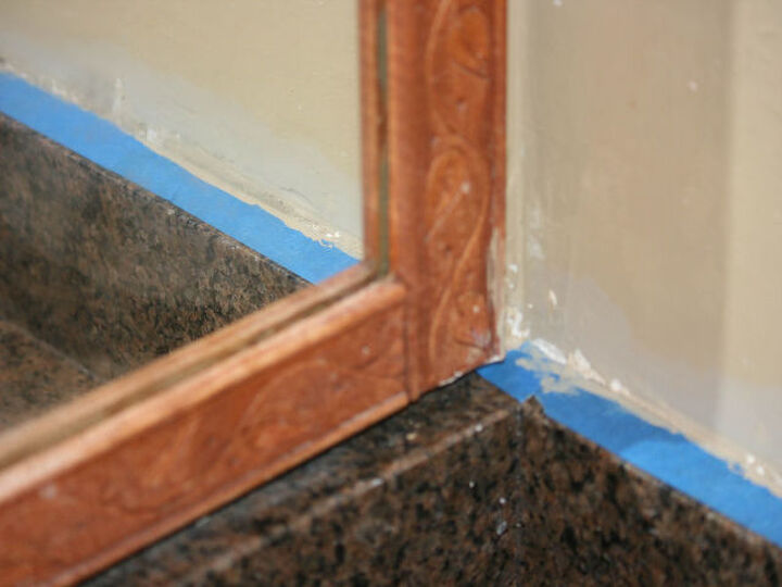 q new mirror trim, home decor, Trim around my master bath mirror It s so ugly