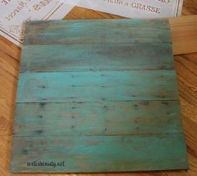 beautiful french pallet art for spring, crafts, home decor, living room ideas, pallet, repurposing upcycling, Using a custom paint mix I gave the boards just a WASH of paint for a vintage look