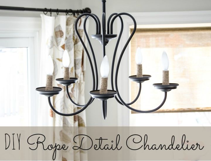 diy rope detail chandelier, home decor, lighting, repurposing upcycling, Begin with a simple and transitional style chandelier from your big box store