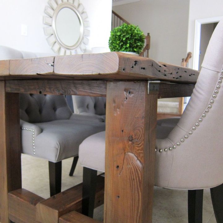 our dining room table we made from reclaimed wood, dining room ideas, diy, home decor, how to, painted furniture, rustic furniture, woodworking projects, I love the old nail holes and rustic spots of the reclaimed wood