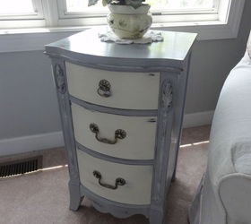 after some wood filler and wood glue she got a new dress of ascp paris grey and old, painted furniture