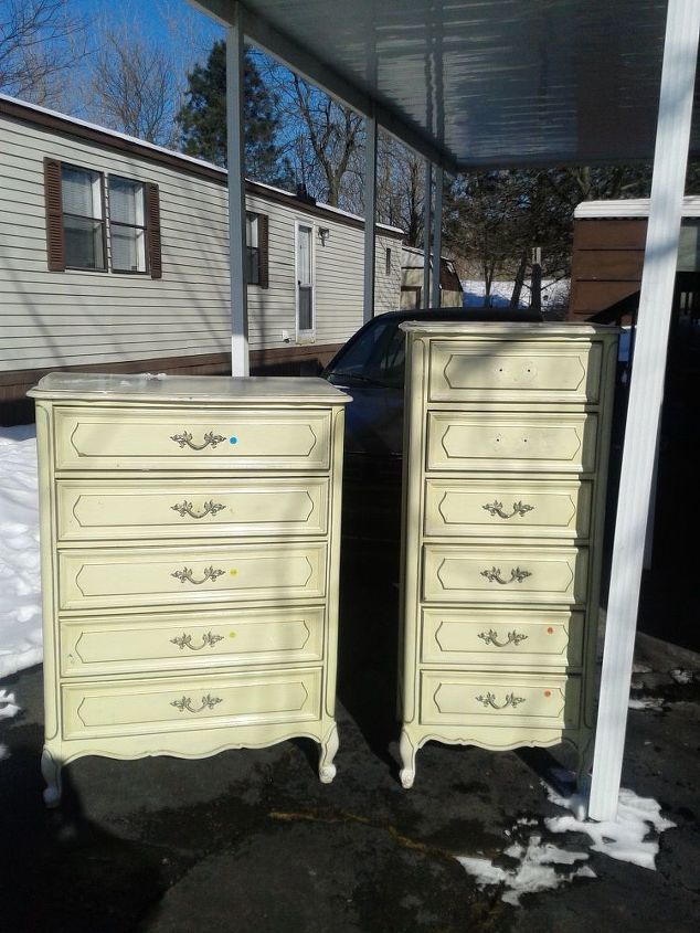 q refinishing ideas needed, painted furniture, These dressers are Henry Link French Provincial circa 1960 s I found them curb side in my subdivision
