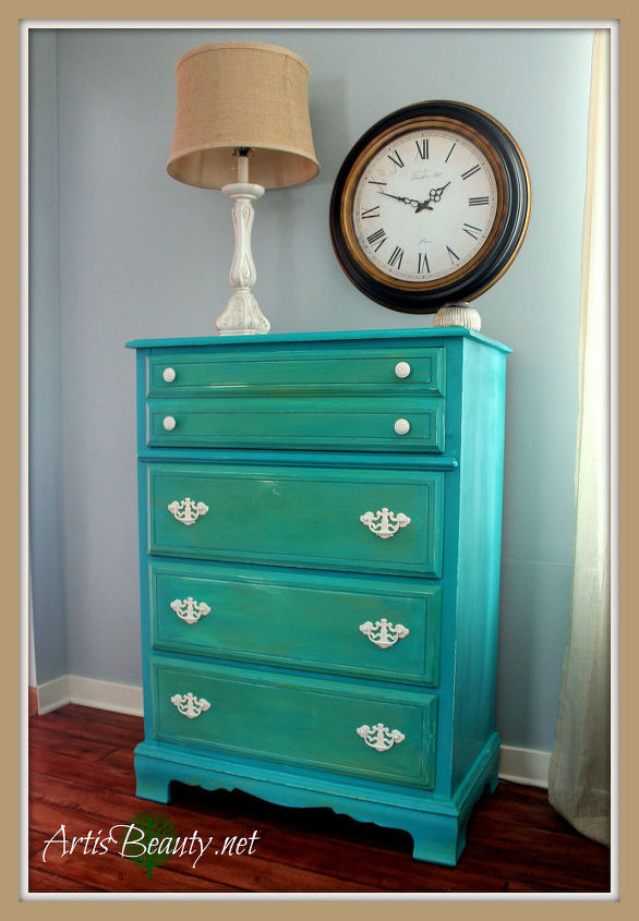 drab to fab beachy dresser makeover, painted furniture, I just love the colors and can t wait for SPRING or SUMMER