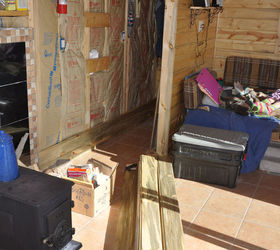 my cabin, home improvement, T G start on the back wall